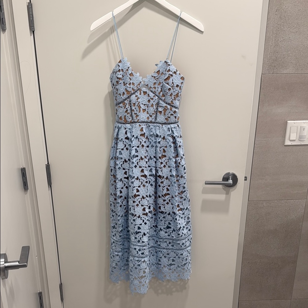 Self-Portrait Light Blue Lace Midi Dress